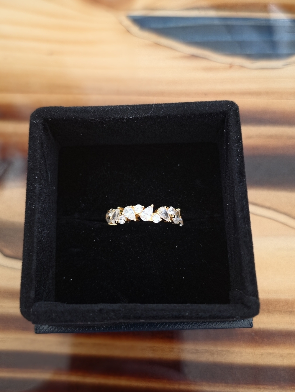 Gold Tone Teardrop & Round CZ Accent Women's Ring